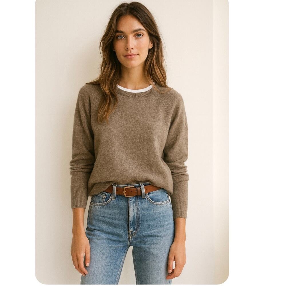 Theory Raglan Classic Crew Neck Soft Cashmere Pullover Sweater Small Minimalist